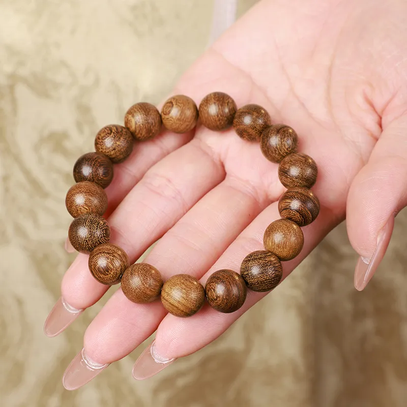MUSHENGYUAN Golden Sandalwood Beaded Bracelet Unisex-4