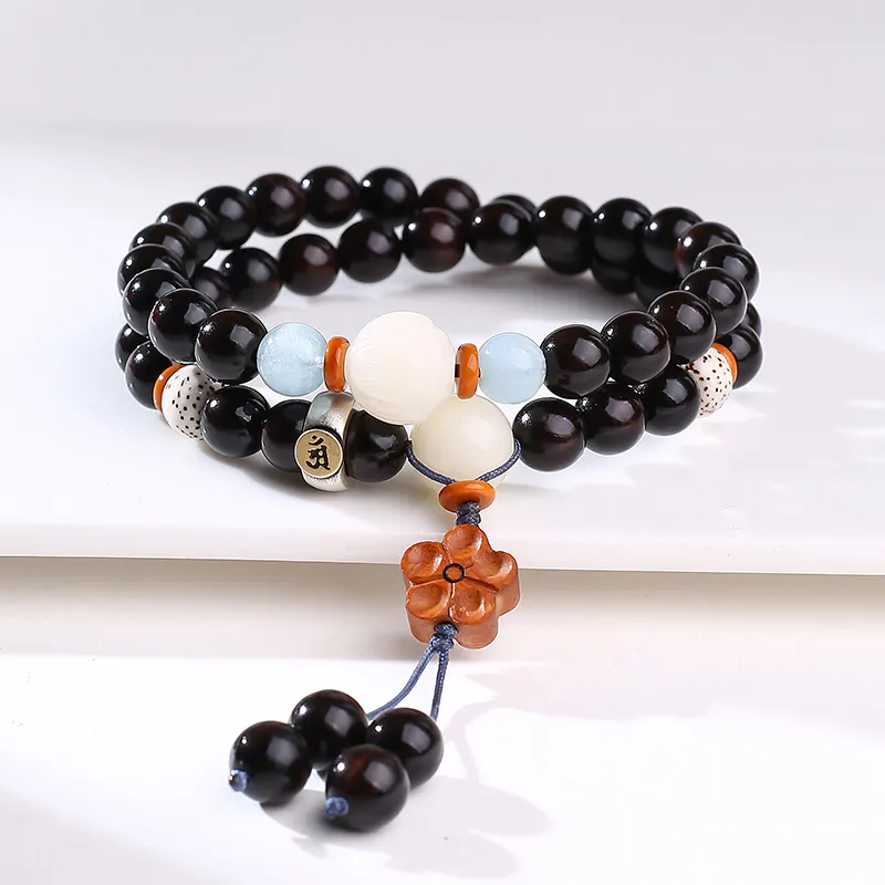 MUSHENGYUAN Ebony Sandalwood Beaded Bracelet Women's-21
