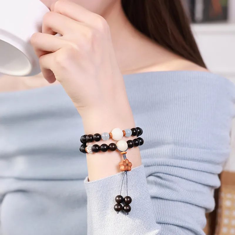 MUSHENGYUAN Ebony Sandalwood Beaded Bracelet Women's-2