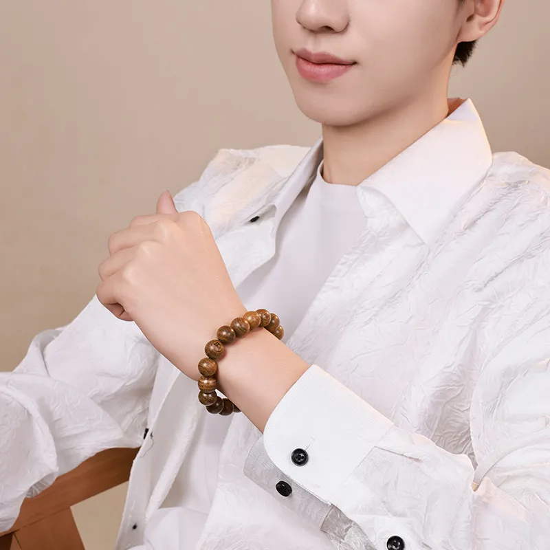 MUSHENGYUAN Golden Sandalwood Beaded Bracelet Unisex-2