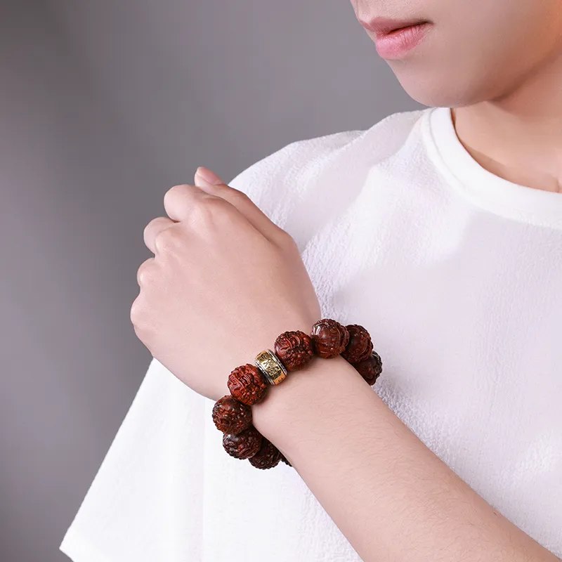 MUSHENGYUAN Bloodwood Good Luck Beaded Bracelet Men's-13