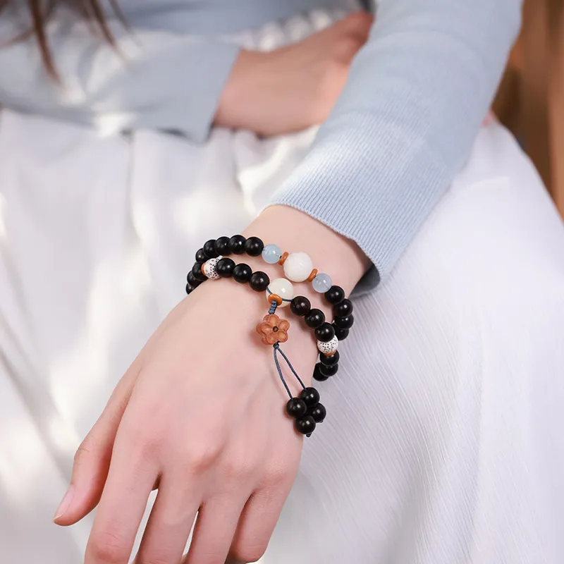 MUSHENGYUAN Ebony Sandalwood Beaded Bracelet Women's-4