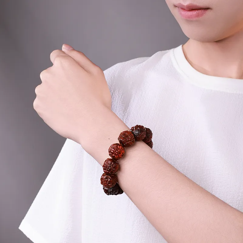 MUSHENGYUAN Bloodwood Good Luck Beaded Bracelet Men's-6