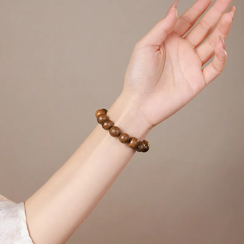 MUSHENGYUAN Golden Sandalwood Beaded Bracelet Unisex-3