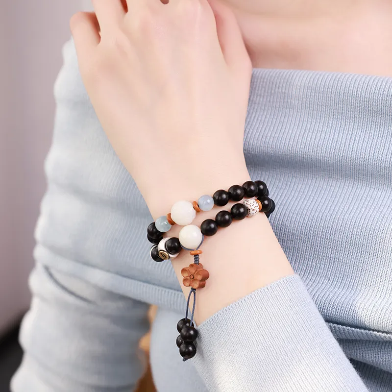 MUSHENGYUAN Ebony Sandalwood Beaded Bracelet Women's-18