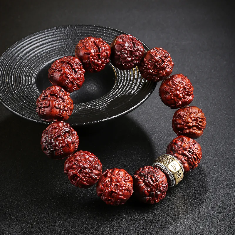 MUSHENGYUAN Bloodwood Good Luck Beaded Bracelet Men's-11