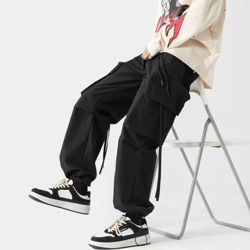 CENPIN Casual Pants Unisex Flare Night Black-5
