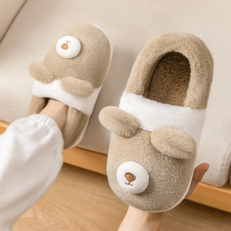 MINISO Adorable Bear Winter Slippers With Thickened Plush Heat Retaining Indoor Slip Resistant Unisex-3