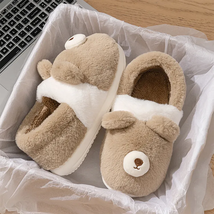 MINISO Adorable Bear Winter Slippers With Thickened Plush Heat Retaining Indoor Slip Resistant Unisex-5