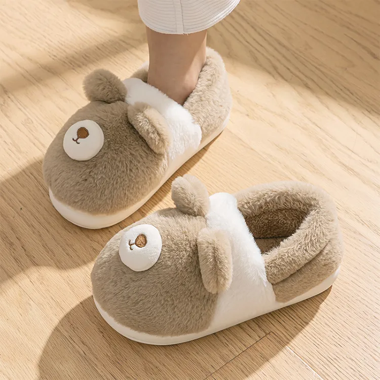 MINISO Adorable Bear Winter Slippers With Thickened Plush Heat Retaining Indoor Slip Resistant Unisex-4