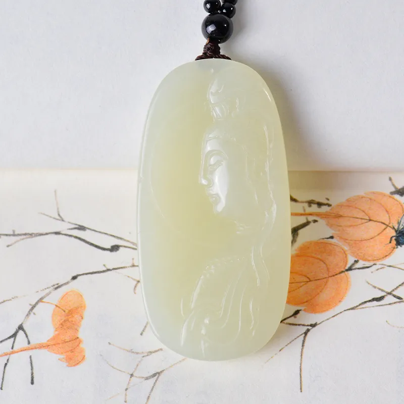 FENGFEIHUANG Hetian Jade Necklaces Pale Greenish White Jade Men's-2