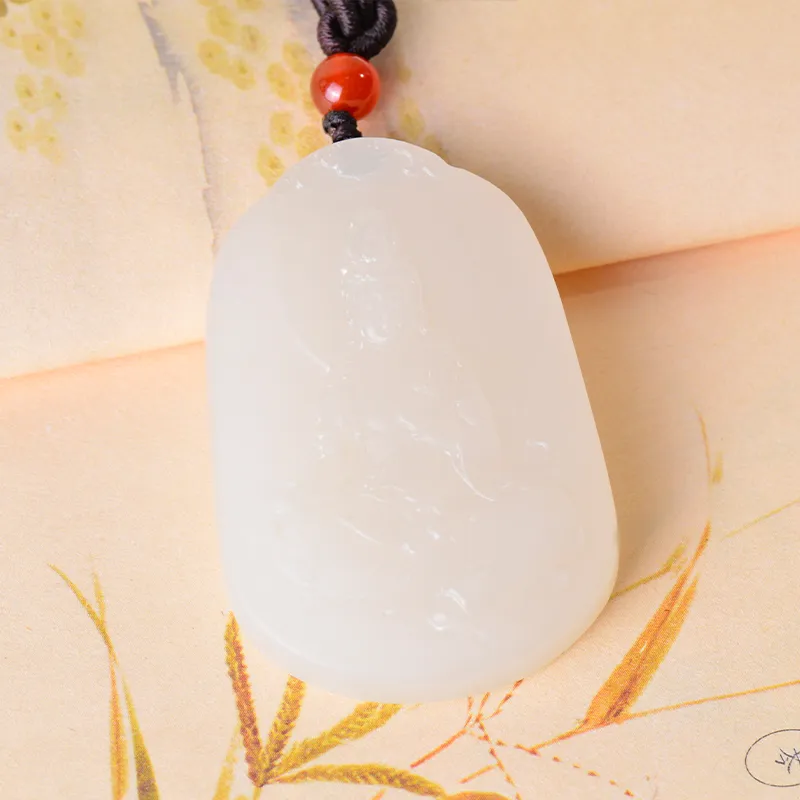 FENGFEIHUANG Hetian Jade Necklaces White Jade/Pale Greenish White Jade Men's-3