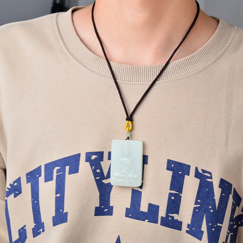 FENGFEIHUANG Hetian Jade Necklaces White Jade/Pale Greenish White Jade Men's-5