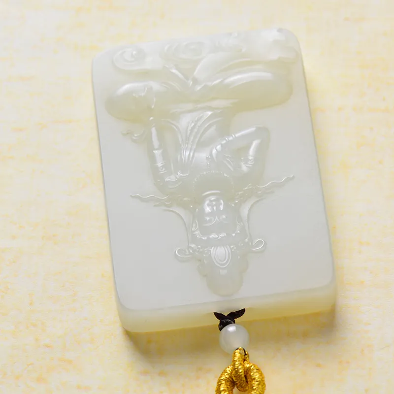FENGFEIHUANG Hetian Jade Necklaces White Jade/Pale Greenish White Jade Men's-4