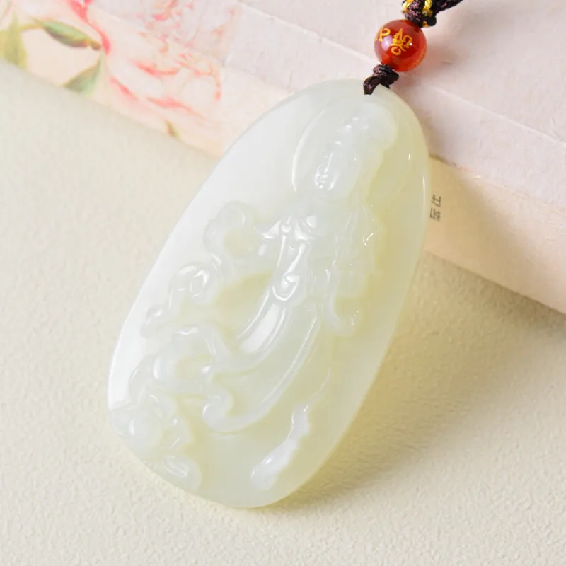 FENGFEIHUANG Necklaces White Jade/Pale Greenish White Jade Men's-3