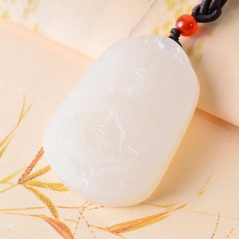 FENGFEIHUANG Hetian Jade Necklaces White Jade/Pale Greenish White Jade Men's-2