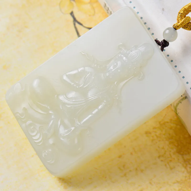 FENGFEIHUANG Hetian Jade Necklaces White Jade/Pale Greenish White Jade Men's-2