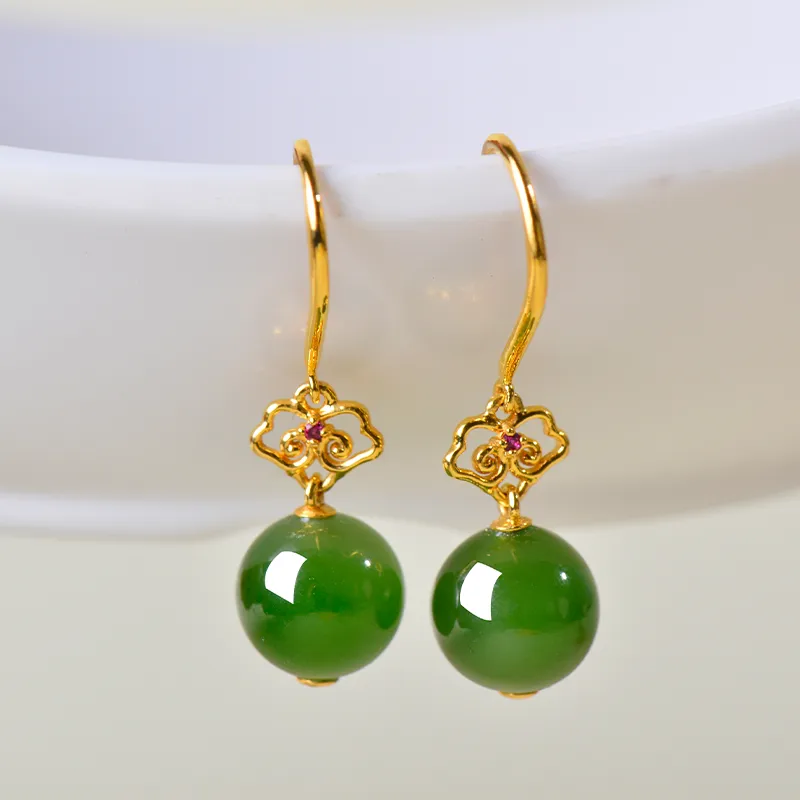 FENGFEIHUANG Hetian Jade Earrings Jasper Women's-4