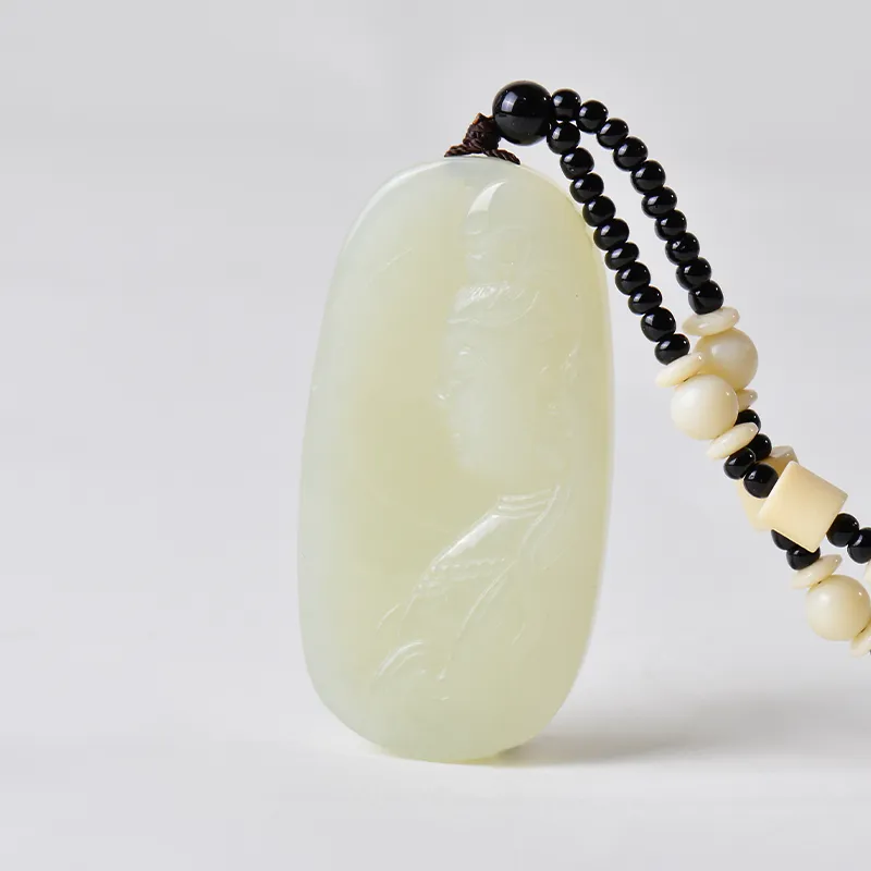FENGFEIHUANG Hetian Jade Necklaces Pale Greenish White Jade Men's-1