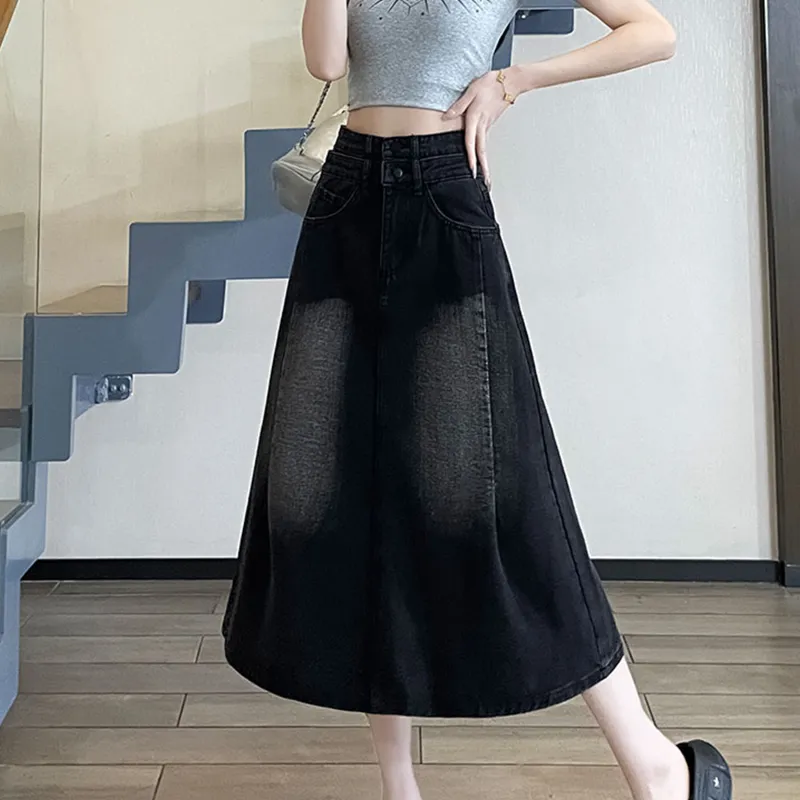TUSHIFEI Denim Long Skirt Women's-12