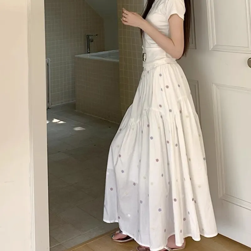 TUSHIFEI Casual Long Skirt Women's White-1