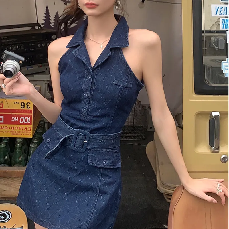 TUSHIFEI Sleeveless Dress Women's Dark Blue-4