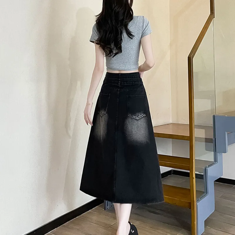 TUSHIFEI Denim Long Skirt Women's-9