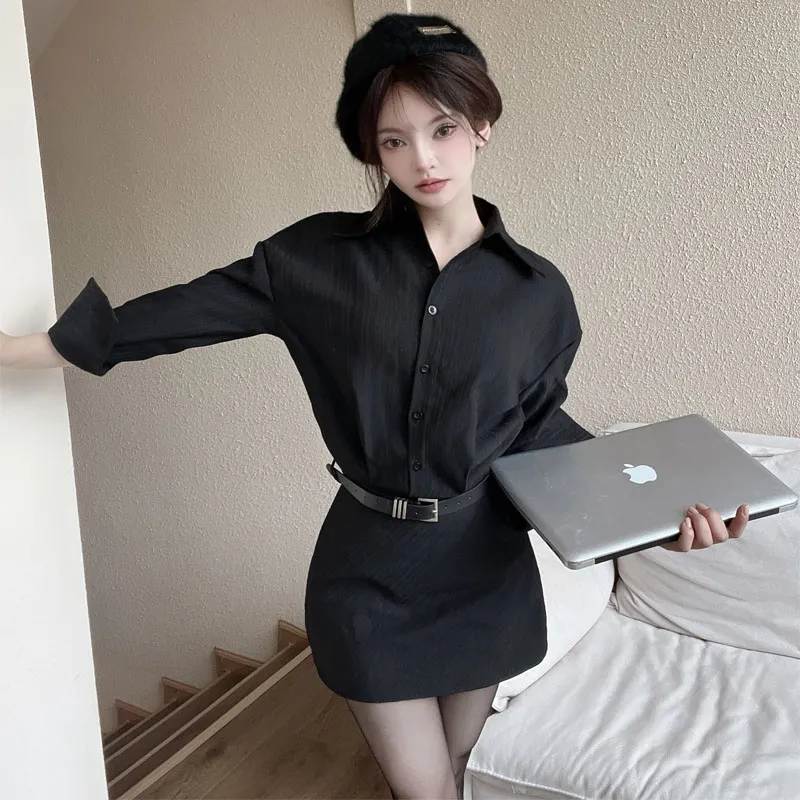 TUSHIFEI Long-Sleeved Dresses Women's Black-3