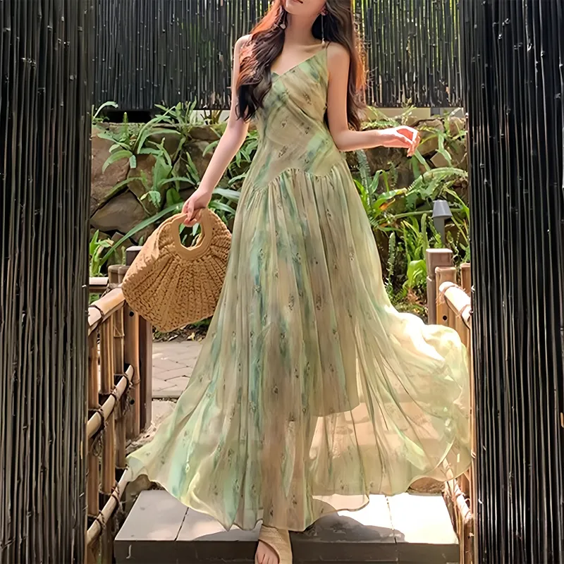 TUSHIFEI Slip Dresses Women's Green+Hair Tie Included-4