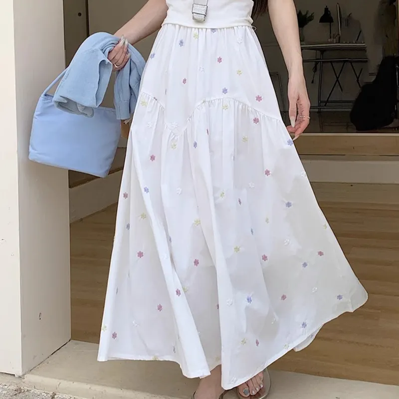 TUSHIFEI Casual Long Skirt Women's White-3