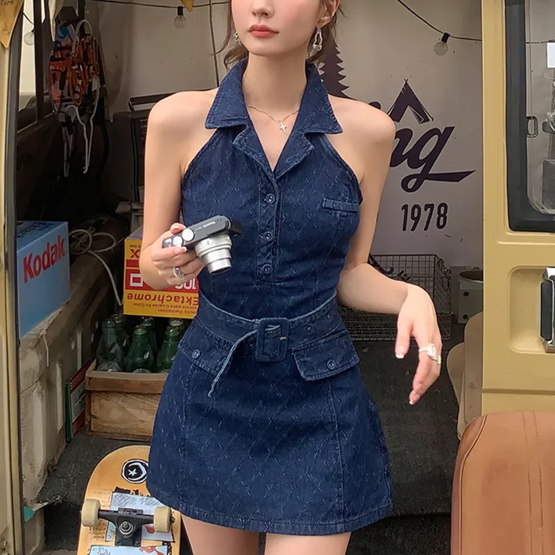 TUSHIFEI Sleeveless Dress Women's Dark Blue-3