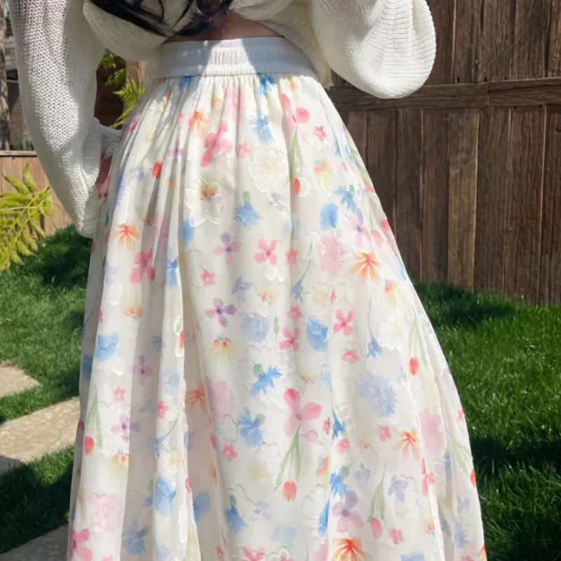 TUSHIFEI Casual Long Skirt Women's Multicolor+Hair Tie Comes With-4