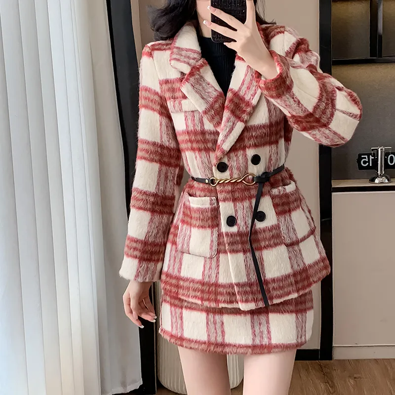 TUSHIFEI Skirt Set Women's Plaid-6