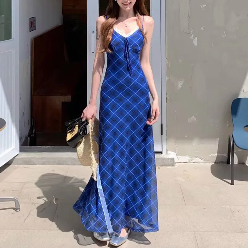 TUSHIFEI Slip Dresses Women's Plaid+Hair Tie Included-3
