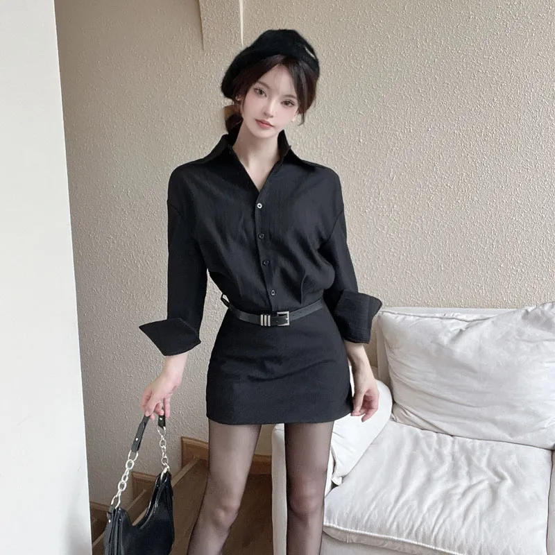 TUSHIFEI Long-Sleeved Dresses Women's Black-2