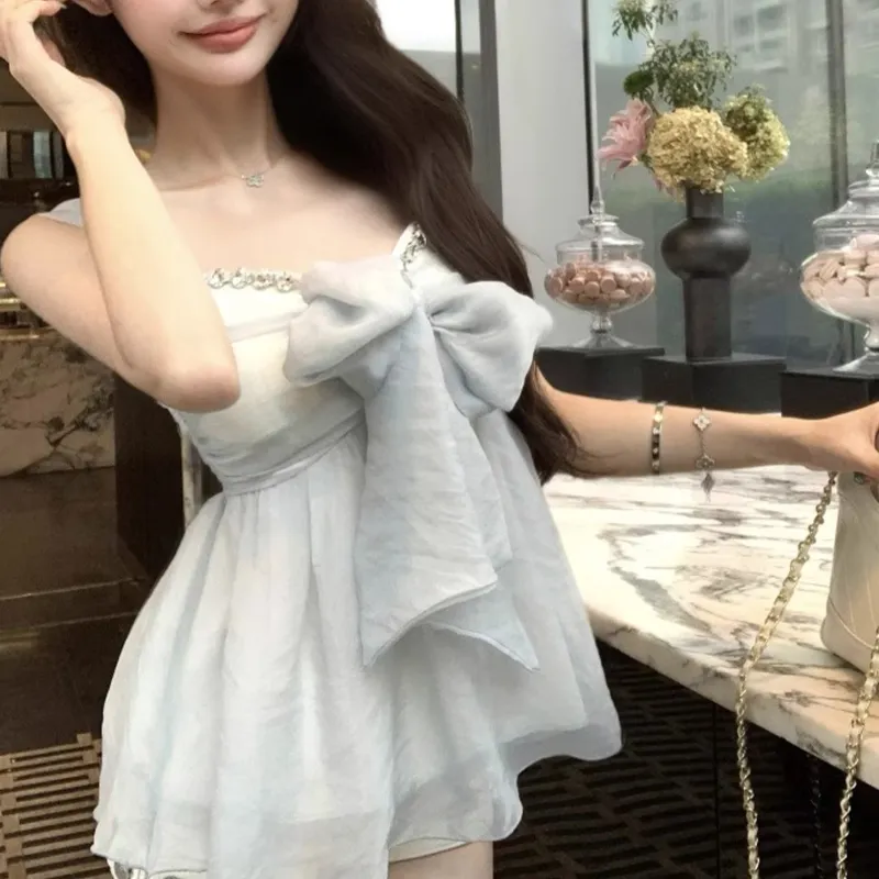 TUSHIFEI Chiffon Shirt Women's Light Blue+Hair Tie Included-5