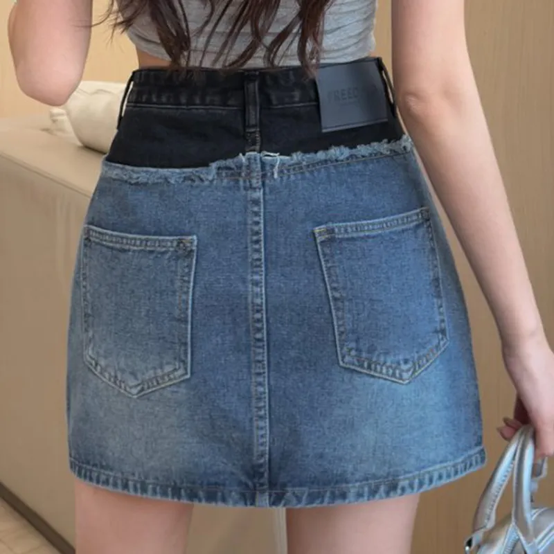 TUSHIFEI Denim Short Skirts Women's Blue+Hair Tie Comes With-2