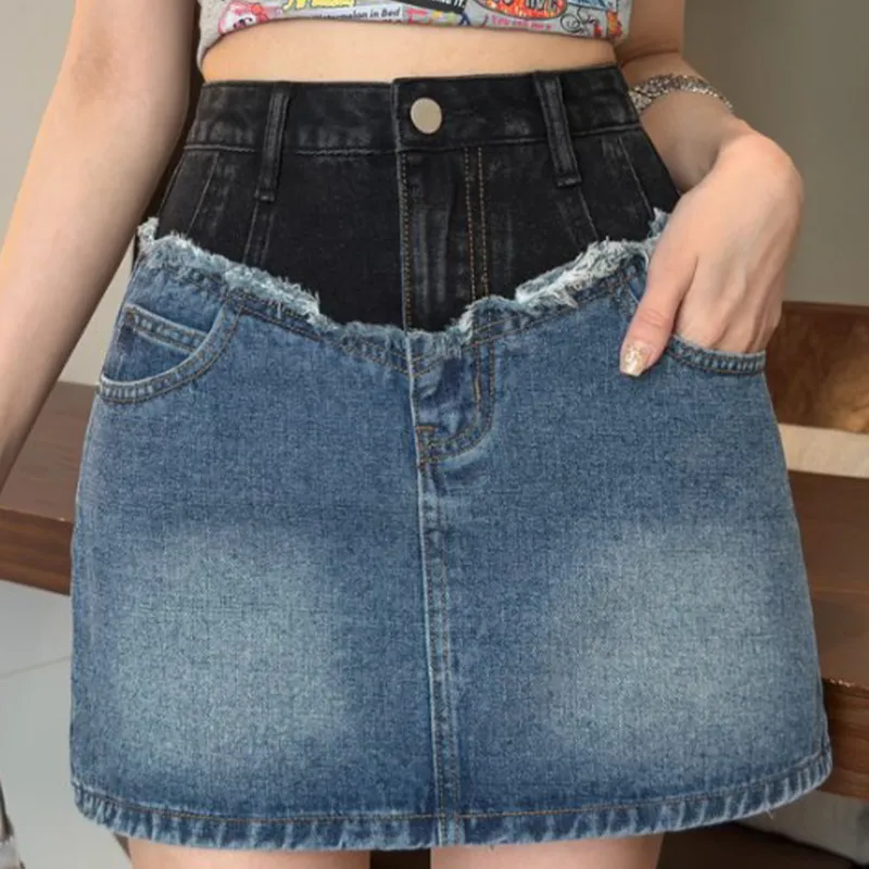 TUSHIFEI Denim Short Skirts Women's Blue+Hair Tie Comes With-3