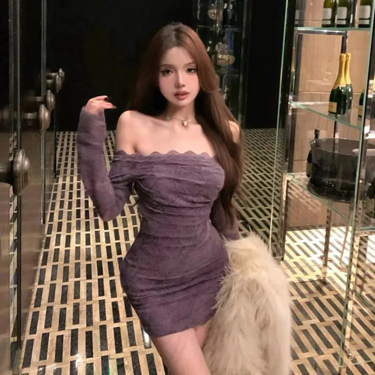 KUNZHUDAXIANG Long Sleeved Dress Women's Purple-2