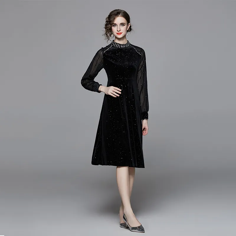 TUSHIFEI Long-Sleeved Dresses Women's Black-3