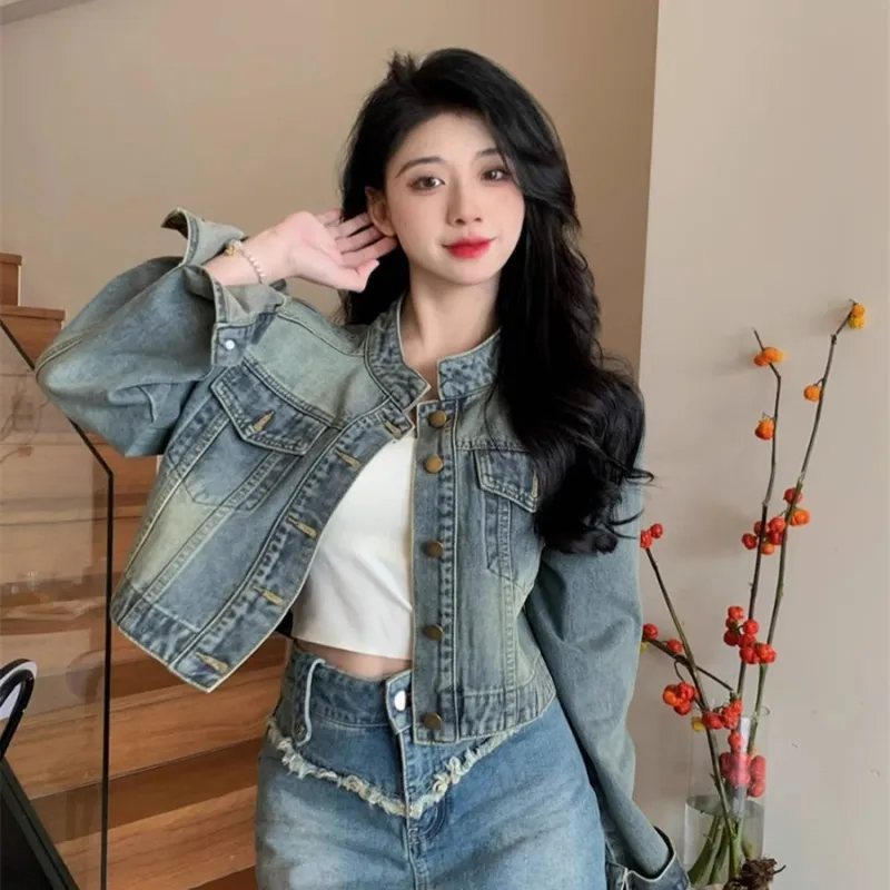 TUSHIFEI Denim Jackets Women's Image Color-2