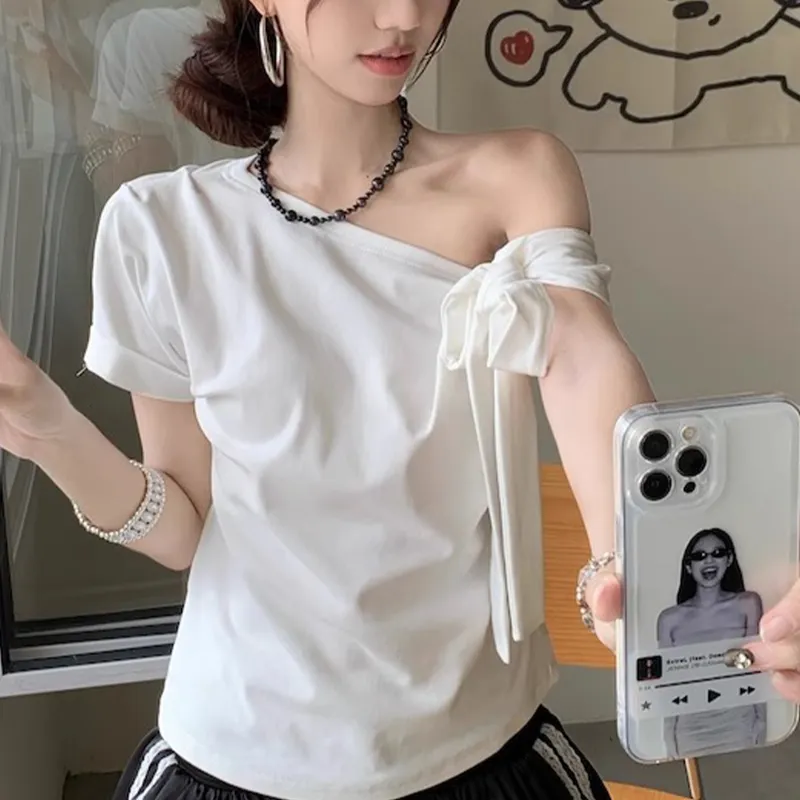 TUSHIFEI T Shirts Women's White+Hair Tie Comes With-4