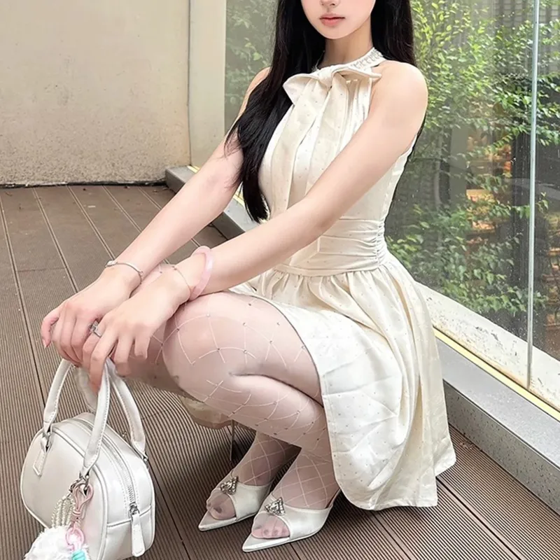TUSHIFEI Sleeveless Dress Women's Champagne+Hair Tie Comes With-3