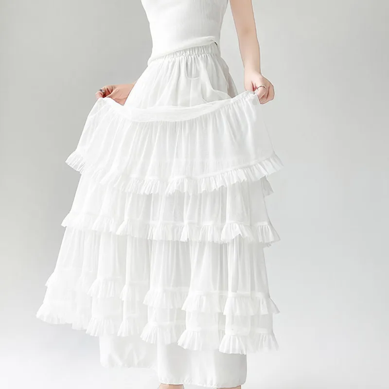 TUSHIFEI Casual Long Skirt Women's White+Hair Tie Comes With-3
