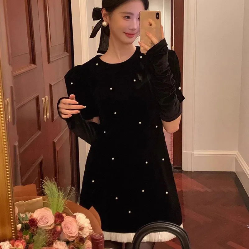 TUSHIFEI Long Sleeved Dresses Women's Black-5