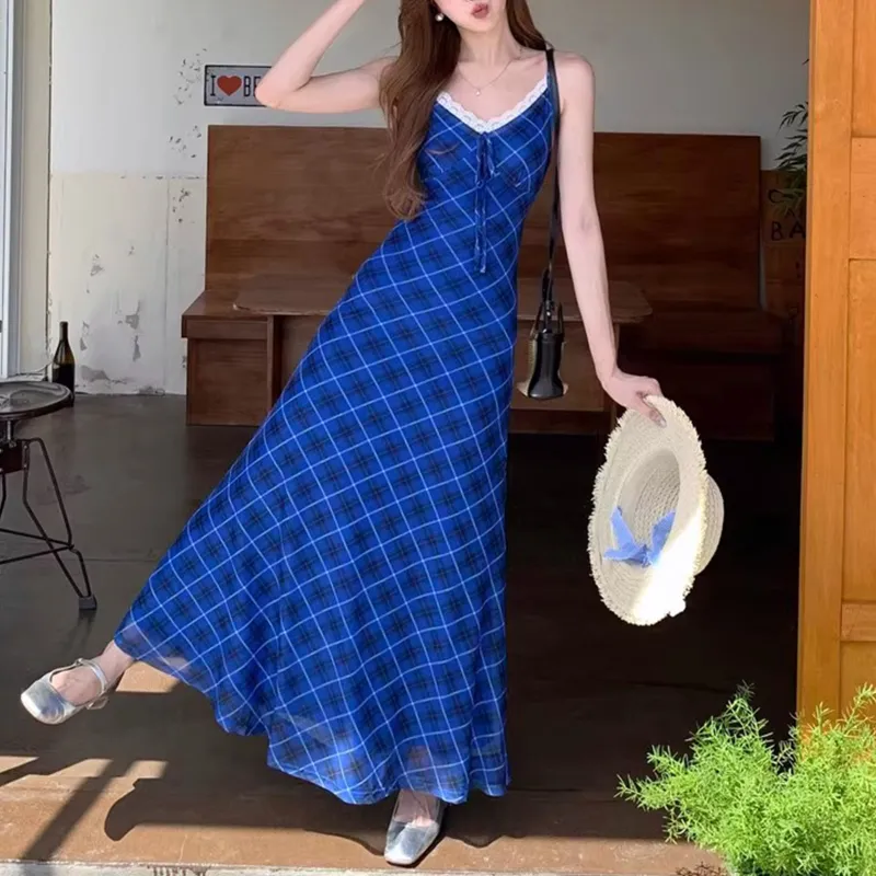 TUSHIFEI Slip Dresses Women's Plaid+Hair Tie Included-4