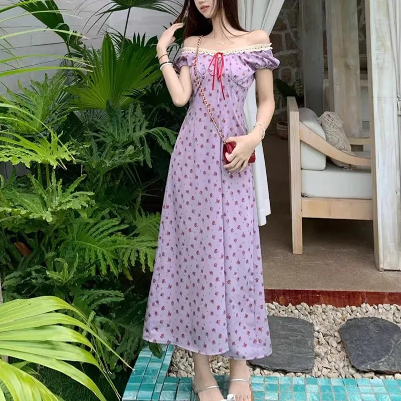 TUSHIFEI Short Sleeved Dress Women's Purple-3
