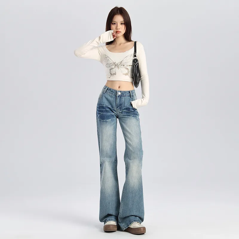 TUSHIFEI Jeans Women's Vintage Blue-2