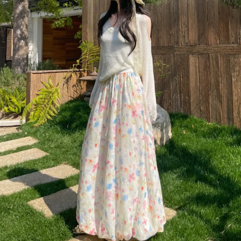 TUSHIFEI Casual Long Skirt Women's Multicolor+Hair Tie Comes With-3