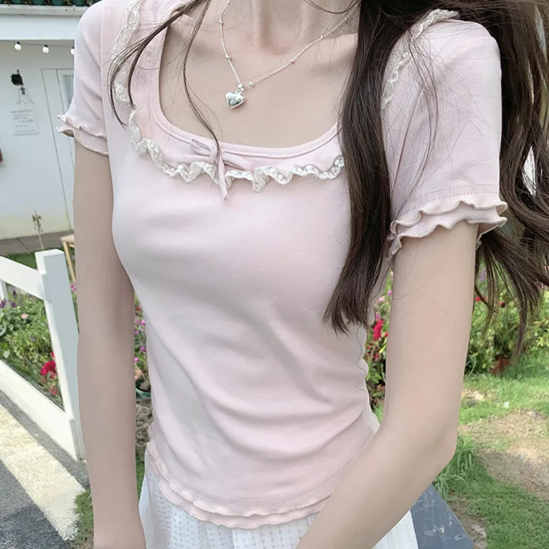 Set in Sleeve Minimalist Style Basic T Shirt Women's-5